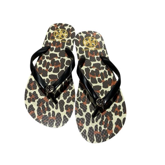 Tory Burch Thin Flip Flop Sandals Animal Leopard PVC/EVA Gold Logo Sz 7 NWOT - Picture 8 of 8